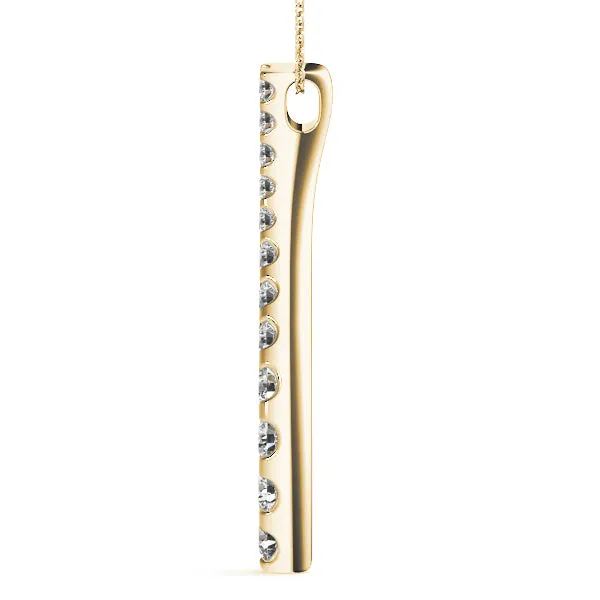 Curved Diamond Pendant with Round Stones in Prong Setting Yellow gold