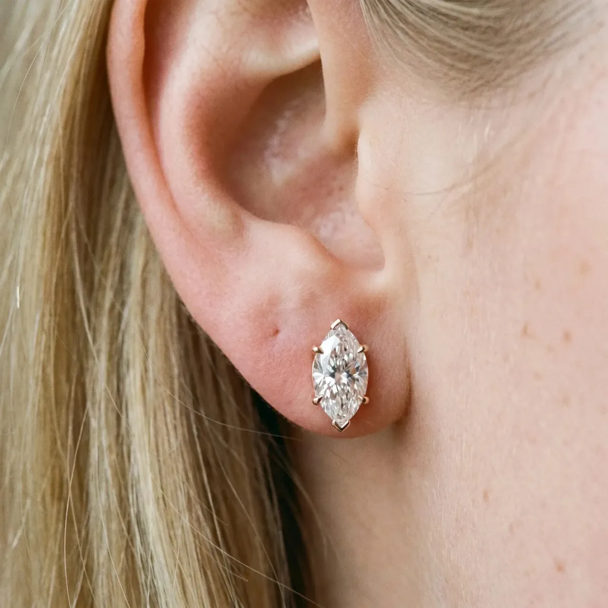 Marquise Cut Diamond Stud Earrings Rose gold