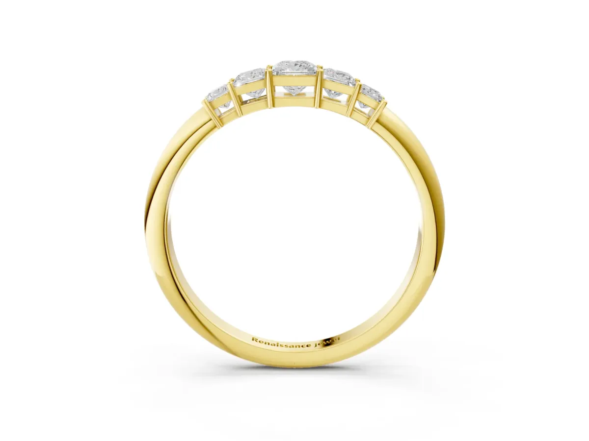 Princess Cut Five-Stone Prong Set Diamond Band Yellow gold