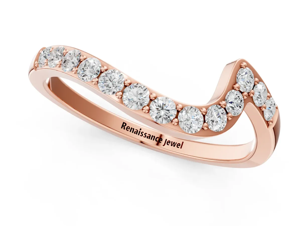 Round Diamond Pavé Chevron Wedding Band Rose gold