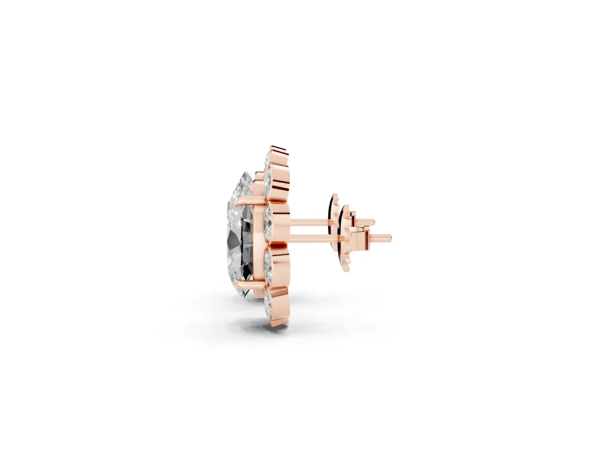 Oval Diamond Halo Stud Earrings with Oval Diamond Accents Rose gold