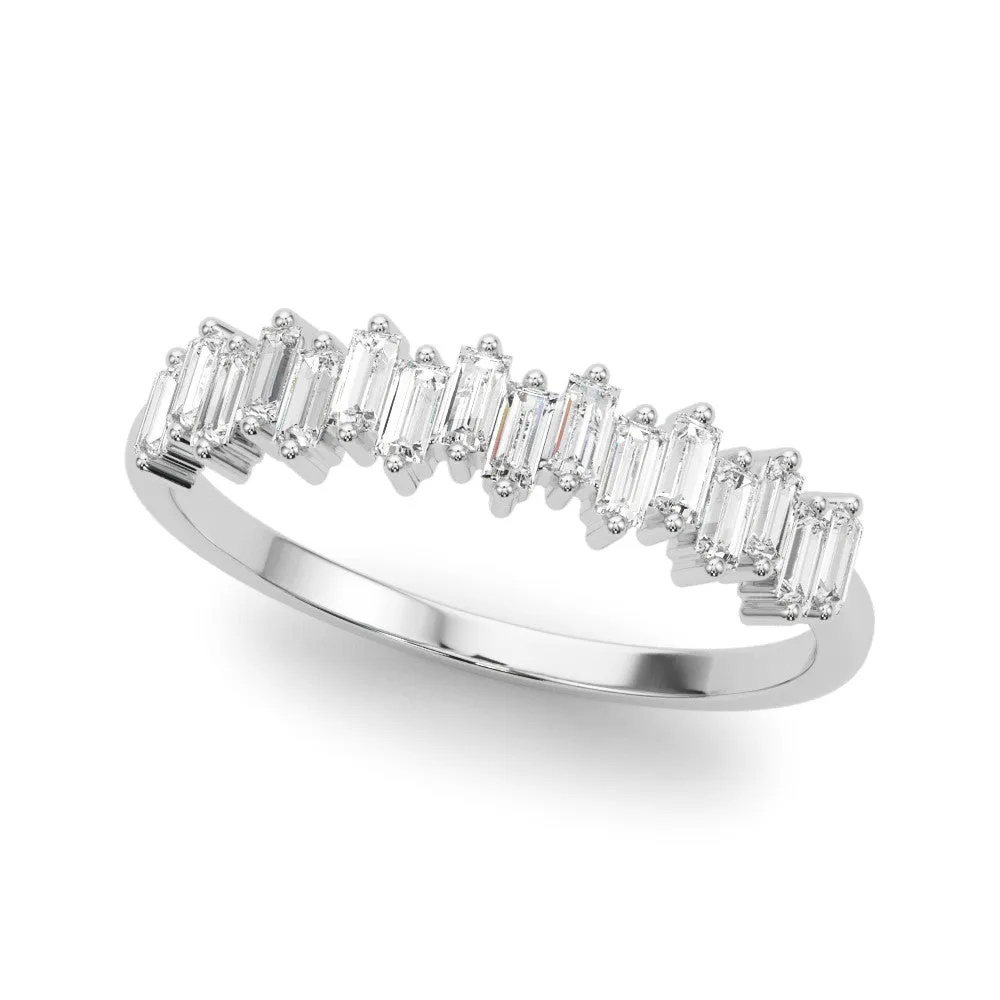 Baguette Diamond Bar Set White Gold Band with Shared Prong Setting Platinum