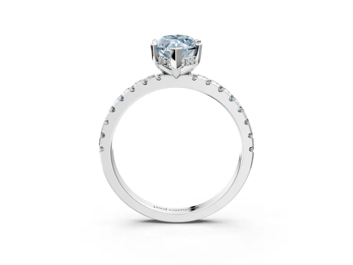 Fancy Blue Marquise Cut Diamond Solitaire Ring with Round Pavé Band and Four-Prong Setting Silver