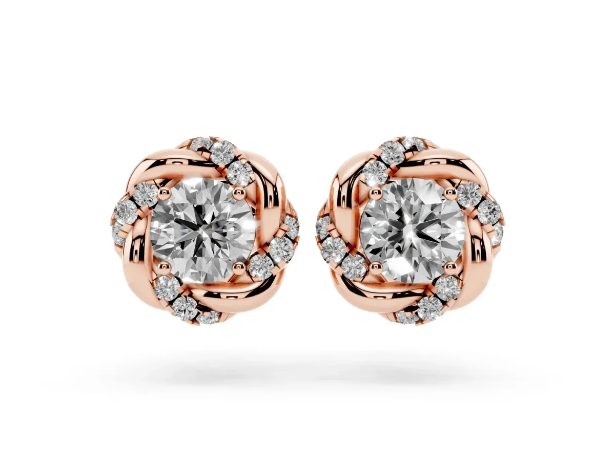 Round Diamond Oceana Halo Stud Earrings Rose gold
