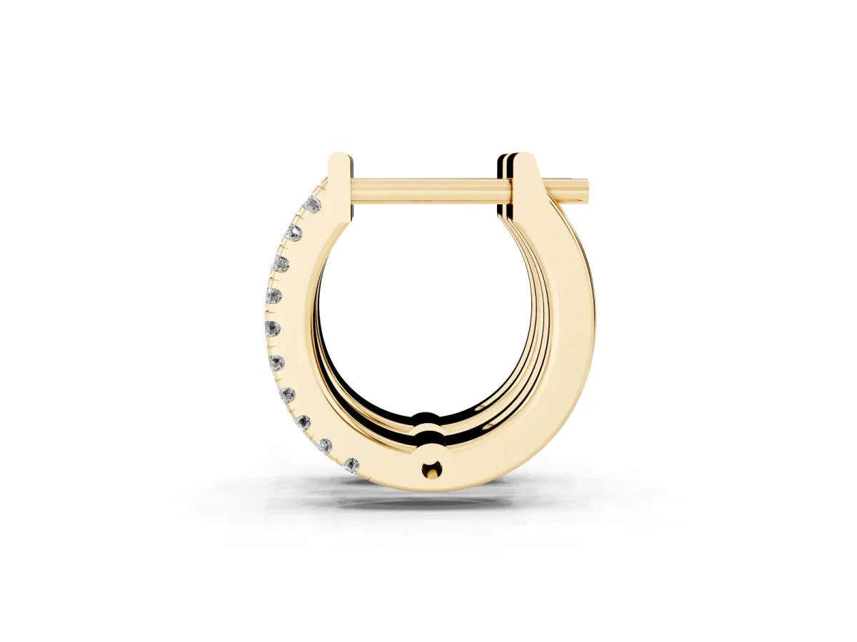 Round Diamond Petite Double Row Huggie Hoop Earrings Yellow gold