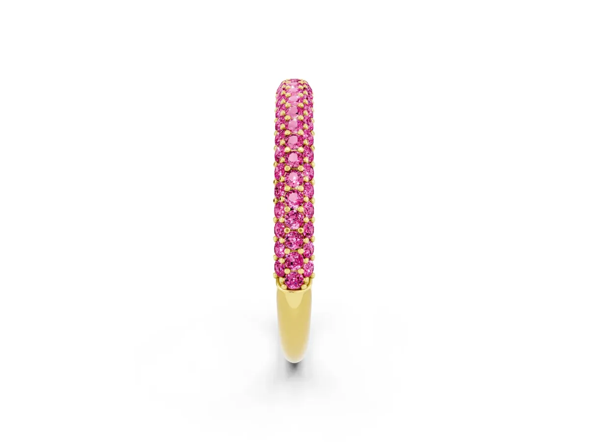 Round Pink Sapphire Pavé Eternity Band with Shared Prong Setting Yellow gold