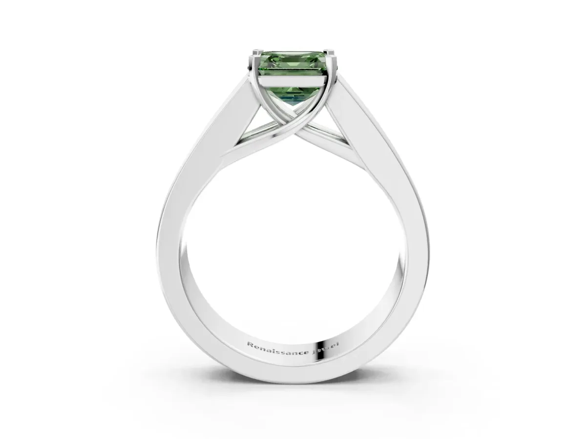 Fancy Green Asscher Cut Cut Channel Set Solitaire Ring with Four-Prong Setting Silver