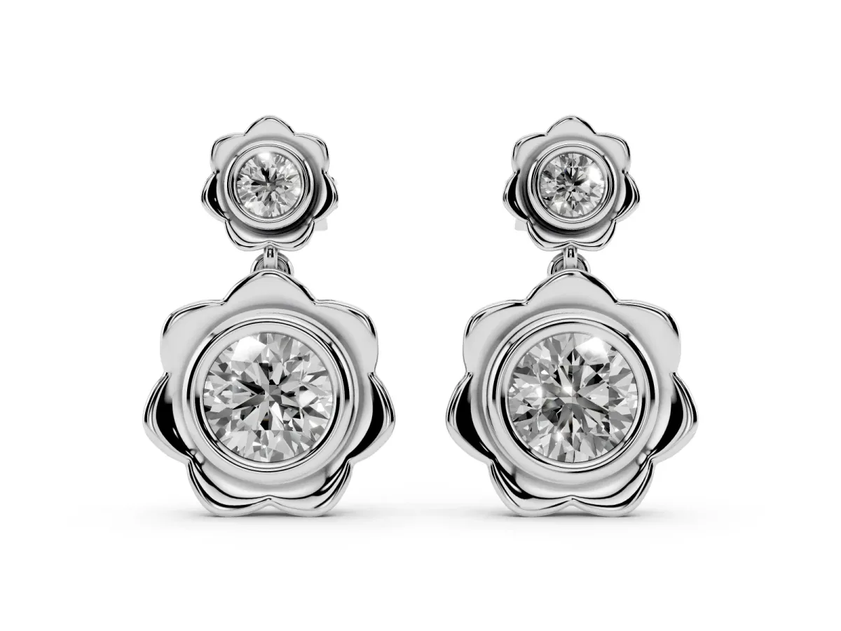Round Diamond Flower Drop Earrings with Lab Diamond Accents Platinum