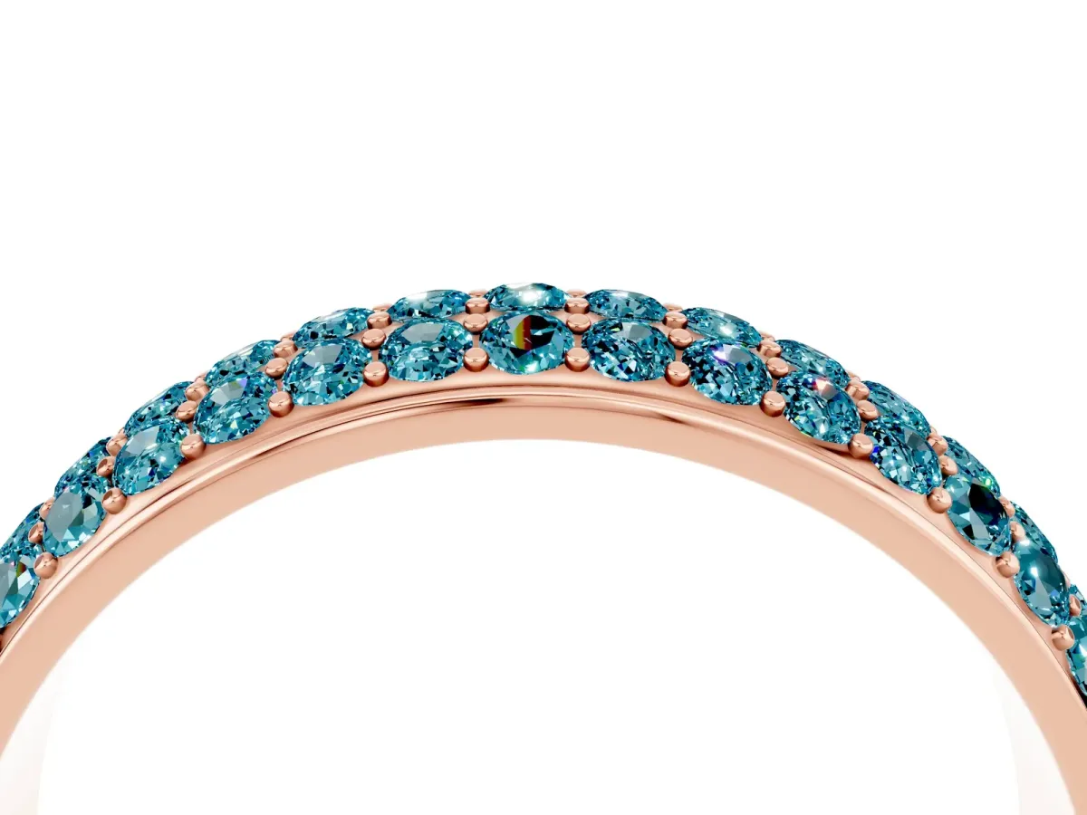 Three-Row Round Blue Topaz Eternity Band with Shared Prong Setting Rose gold