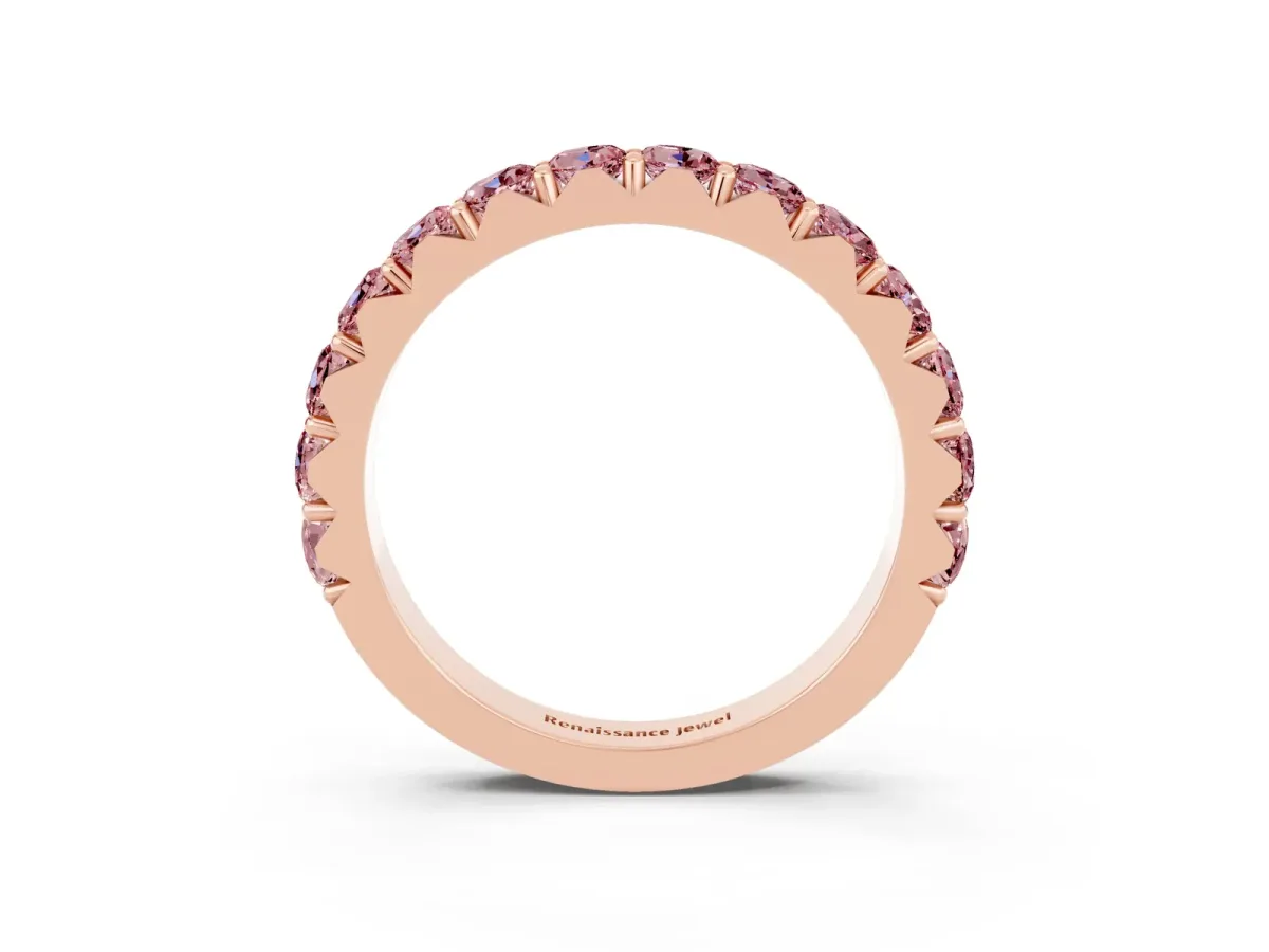 Round Morganite Half Eternity Band with Classic Prong Setting Rose gold