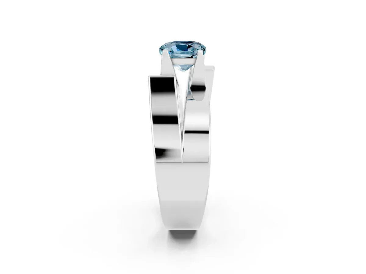 Modern Tension Set Cushion Cut Aquamarine Solitaire Wide Band Ring Silver