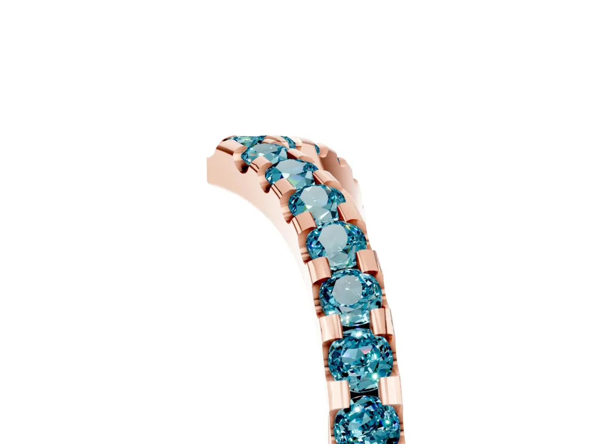 Pavé Round Blue Topaz Chevron Band with Shared Prong Setting Rose gold