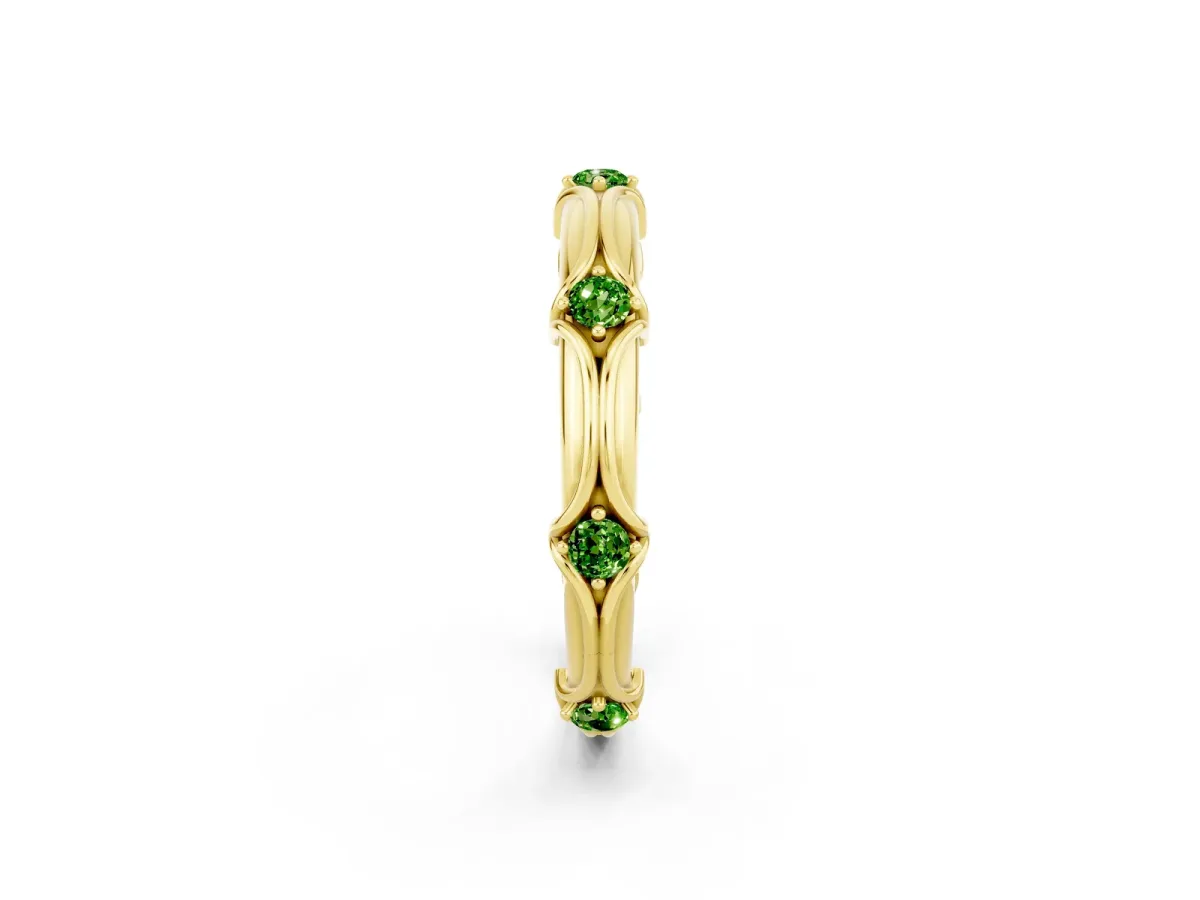 Round Peridot Prong Set Milgrain Eternity Band Yellow gold