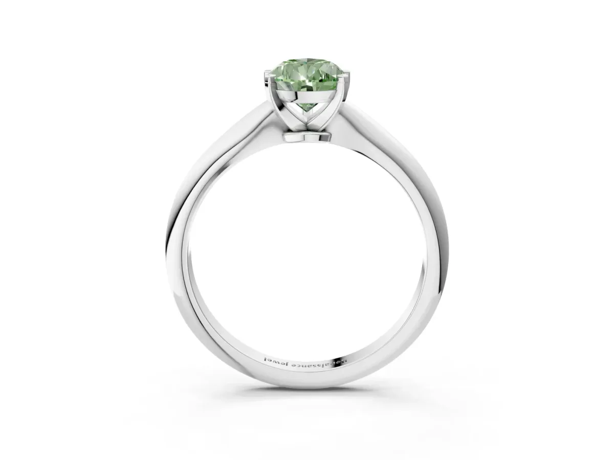 Fancy Green Pear Cut Diamond Solitaire Engagement Ring with Classic Band and Four-Prong Setting Silver