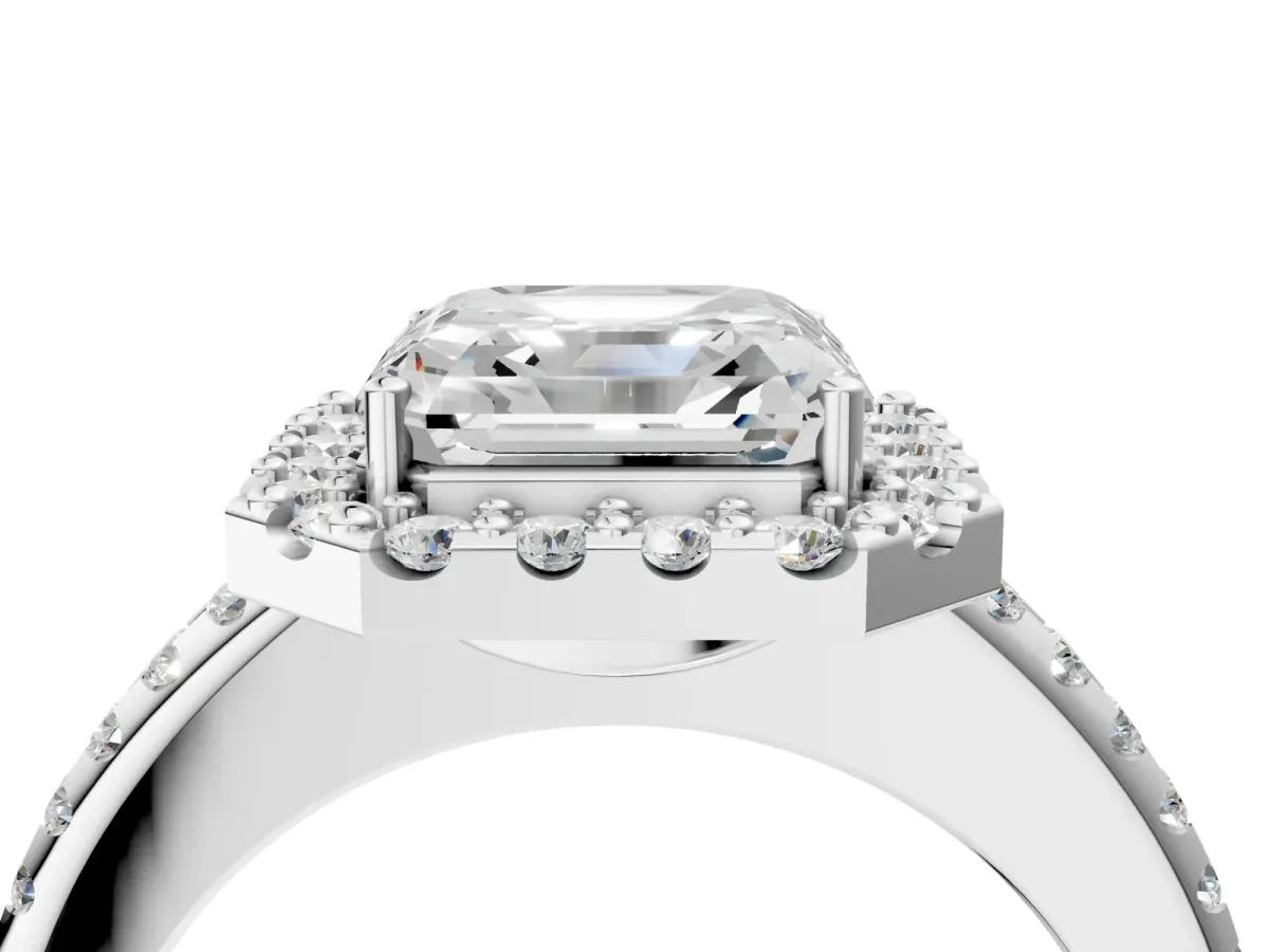 Asscher Cut Diamond Pavé Halo Ring with Four-Prong Setting Platinum