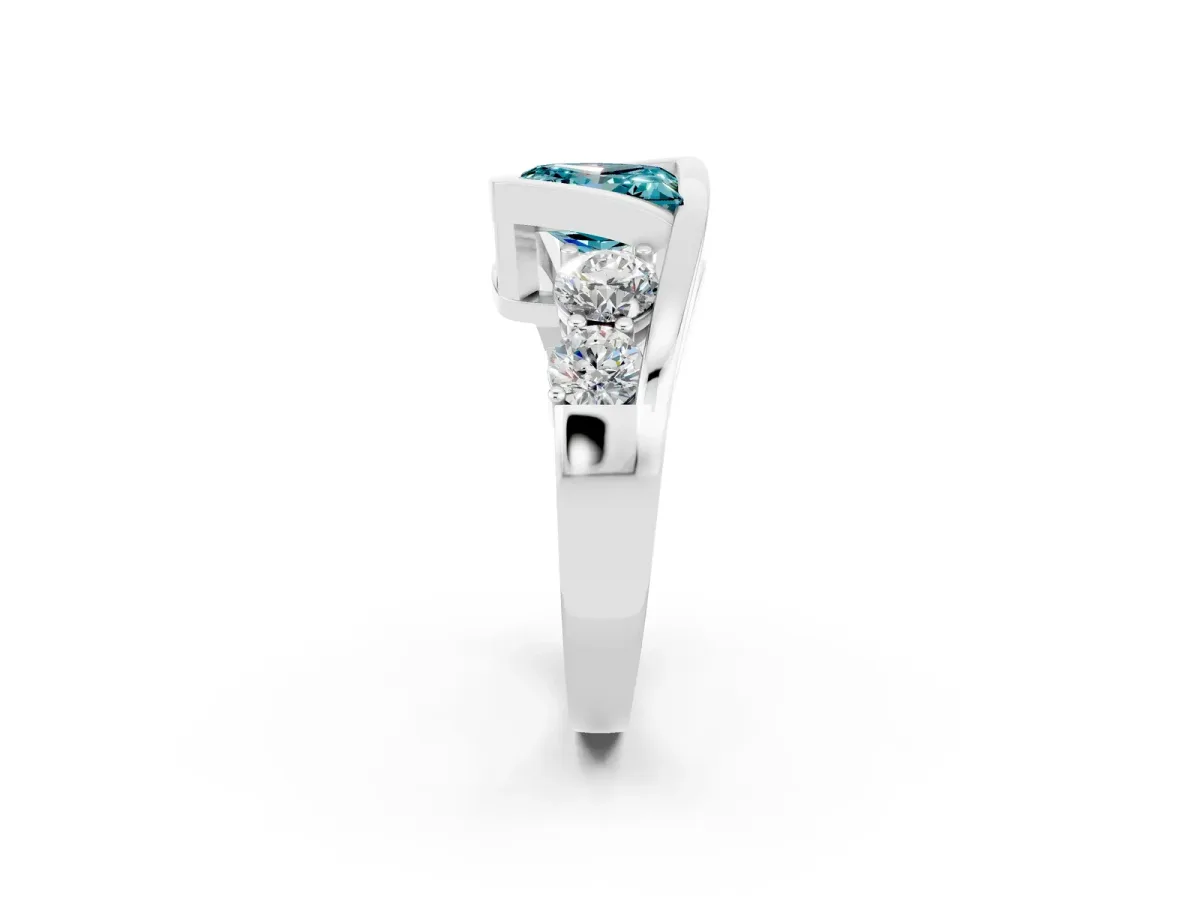 Bezel Set Princess Cut Blue Topaz Bypass Ring with Round Accents Silver