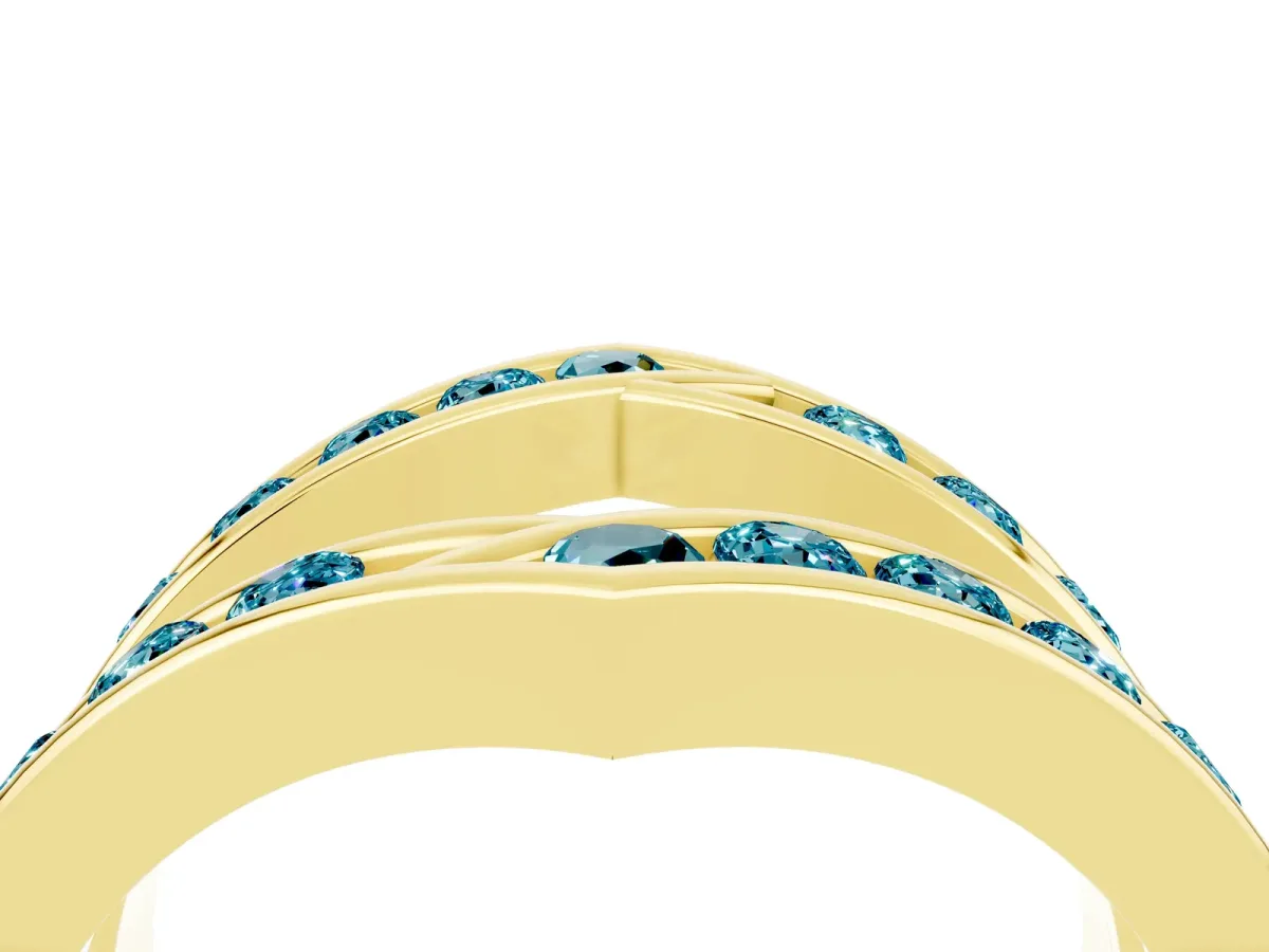 Round Blue Topaz Channel-Set Chevron Band Yellow gold