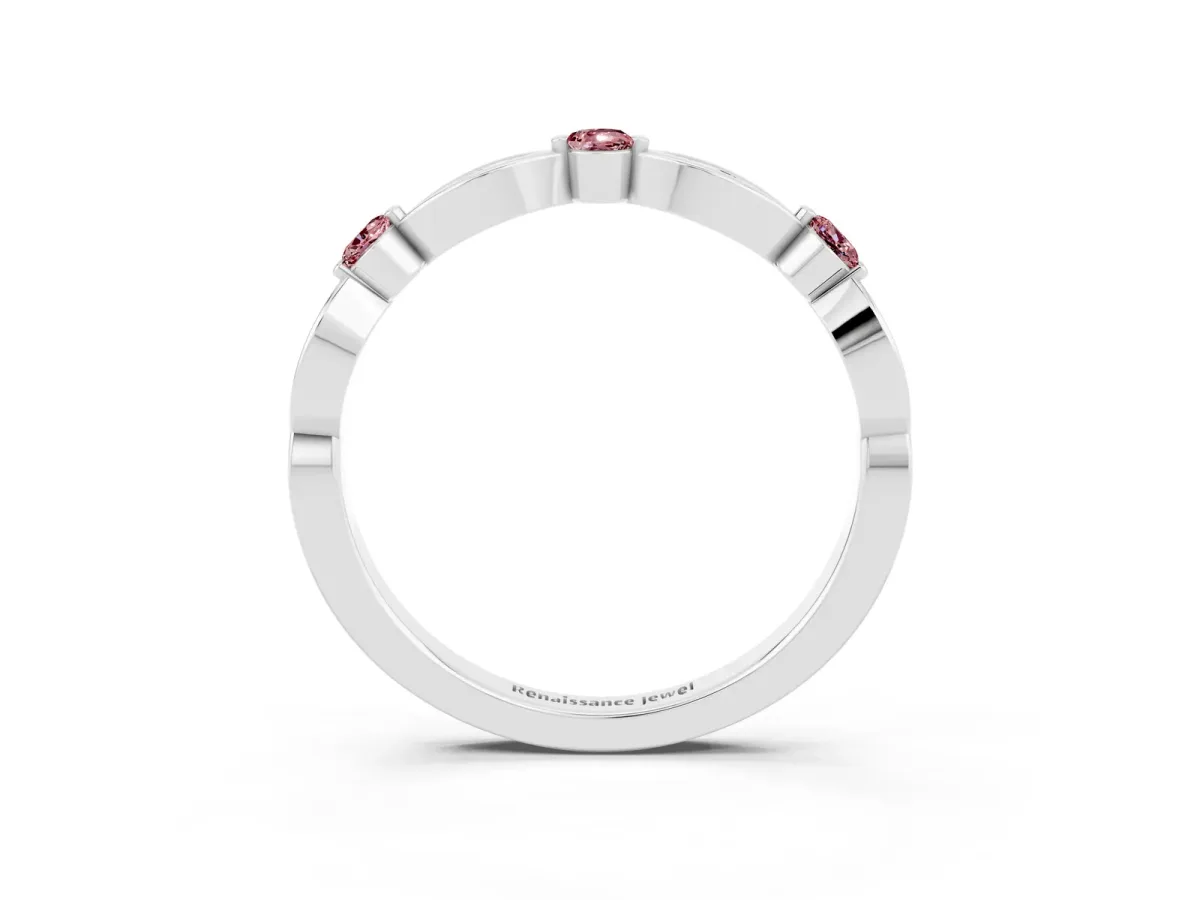 Marquise and Round Morganite Milgrain Band with Bezel Setting Silver