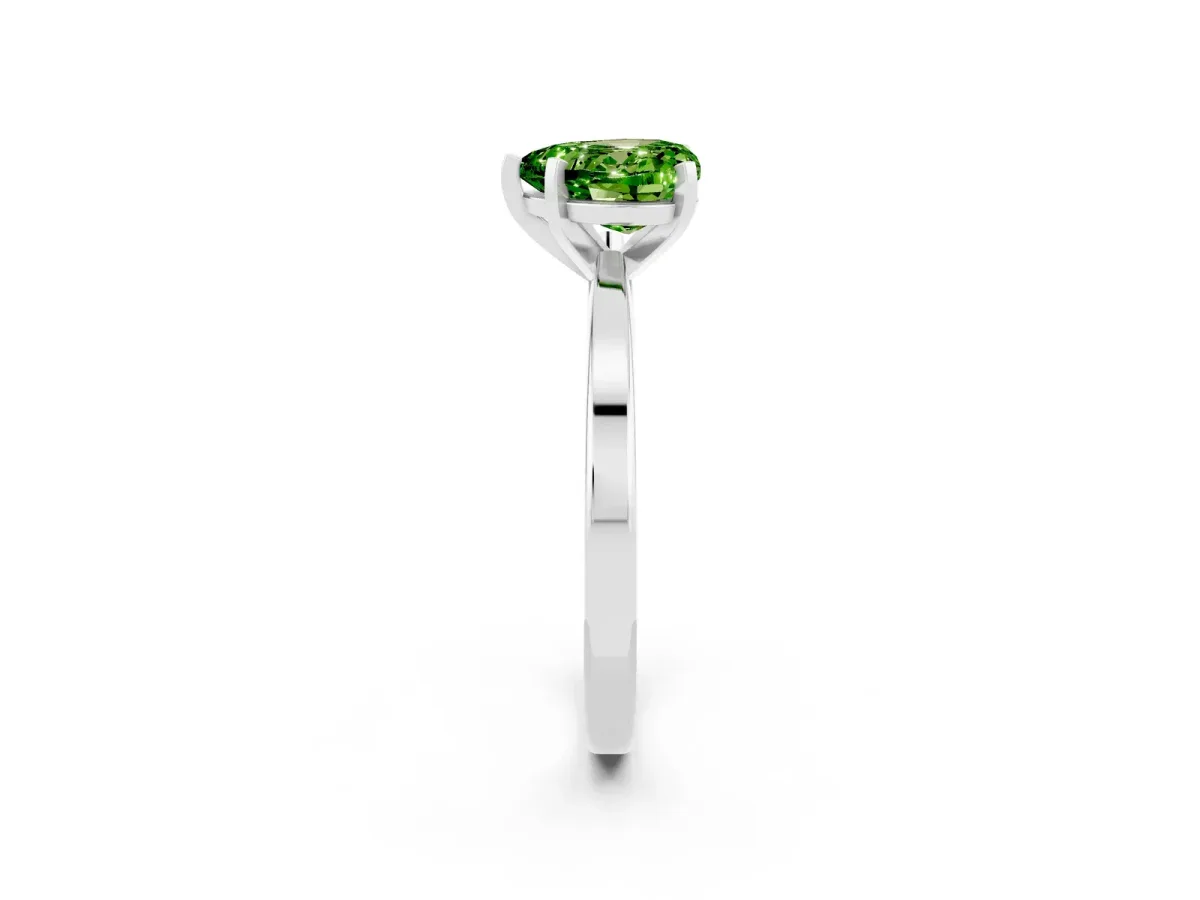 Heart Cut Peridot Solitaire Engagement Ring with Classic Band and Four-Prong Setting Silver