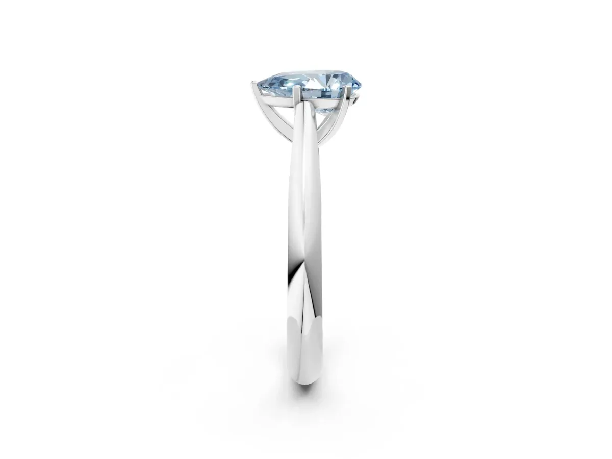 Fancy Blue Pear Cut Diamond Solitaire Engagement Ring with Cathedral Setting and Four-Prong Mount White gold