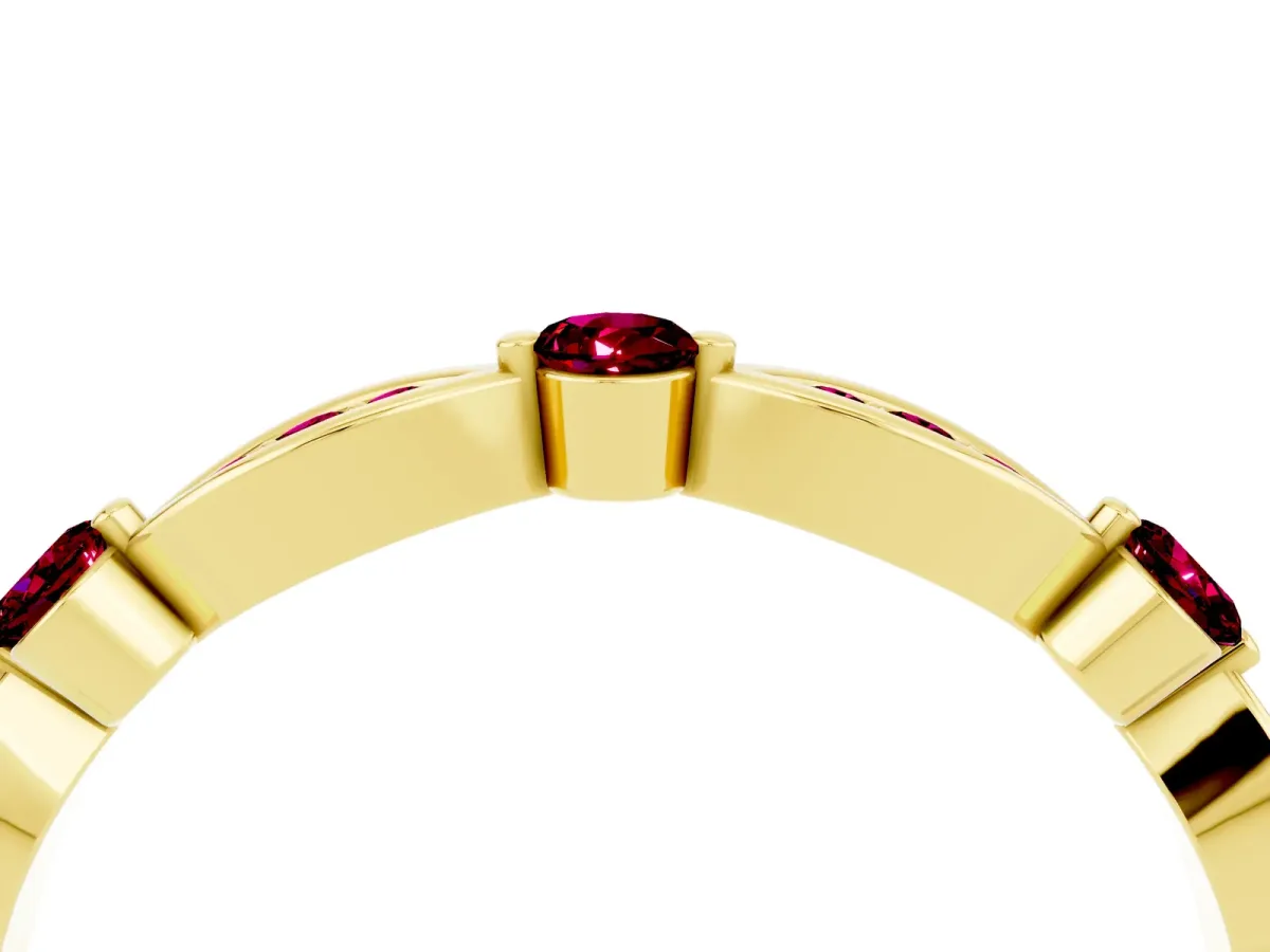 Marquise and Round Garnet Milgrain Band with Bezel Setting Yellow gold