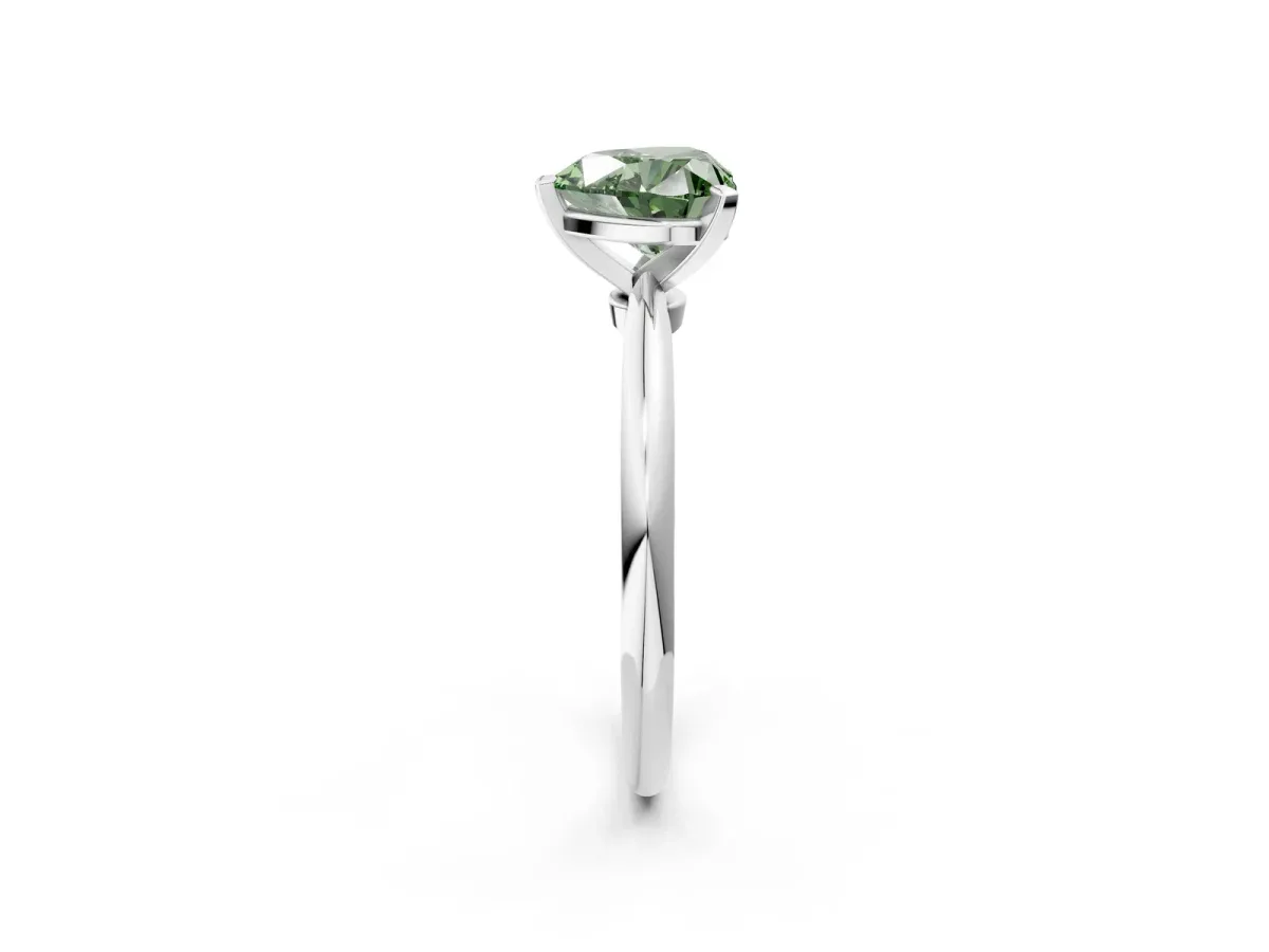 Fancy Green Heart Cut Diamond Solitaire Ring with Six-Prong Setting and Classic Band Silver