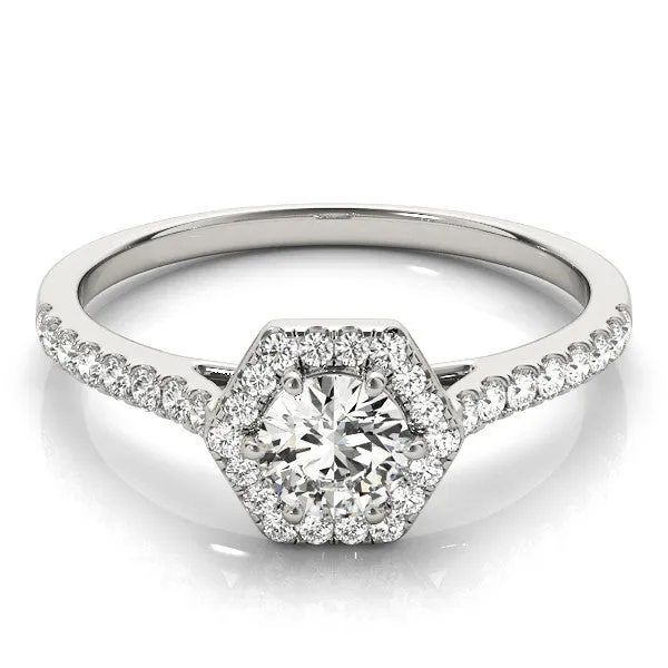 Hexagonal Halo Asscher Cut Diamond Pavé Band with Four-Prong Setting Platinum