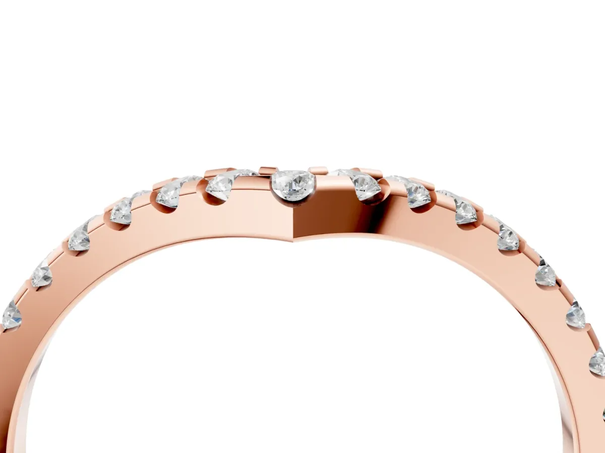 Pavé Round Diamond Chevron Band with Shared Prong Setting Rose gold