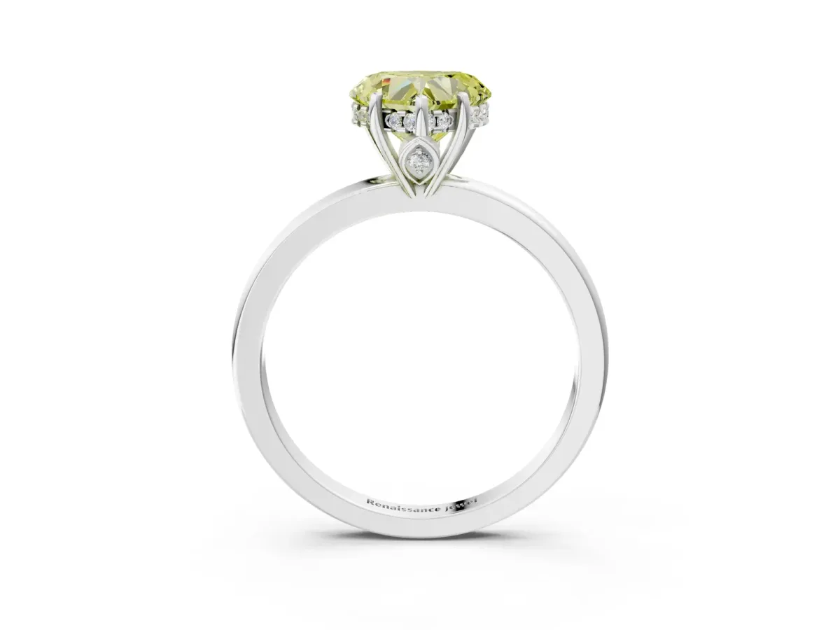 Fancy Yellow Heart Cut Solitaire Diamond Ring with Prong Setting and Plain Band Silver