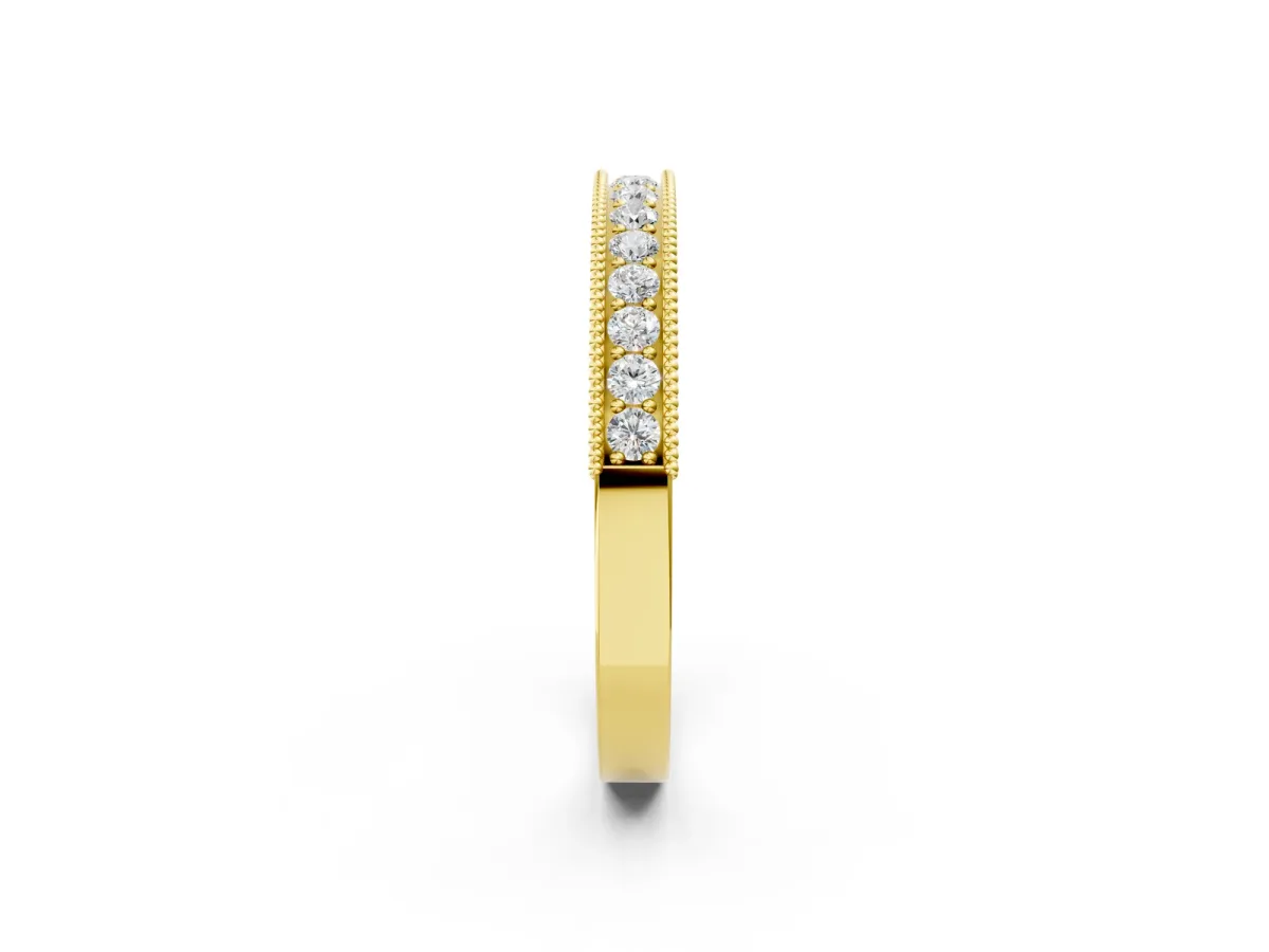 Channel Set Round Diamond Milgrain Edge Eternity Band Yellow gold