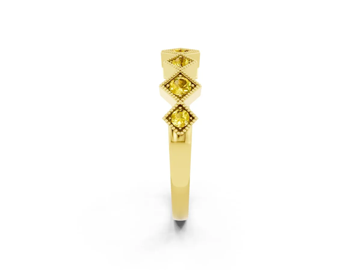 Milgrain Square Bezel Round Yellow Sapphire Chevron Band Yellow gold