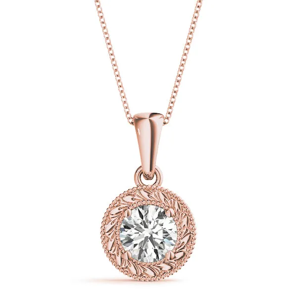 Round Solitaire Milgrain Bezel Pendant Rose gold