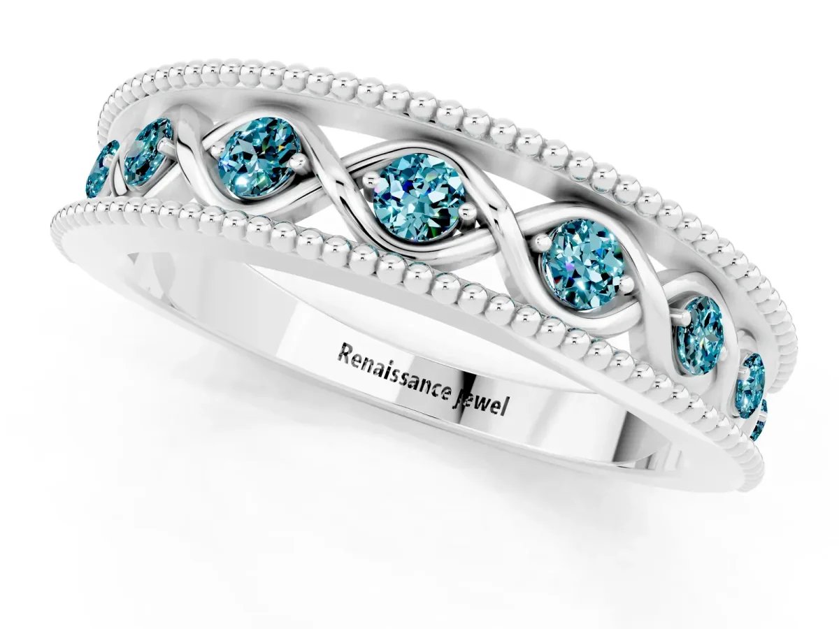 Round Blue Topaz Twist Milgrain Band with Bezel Setting Platinum