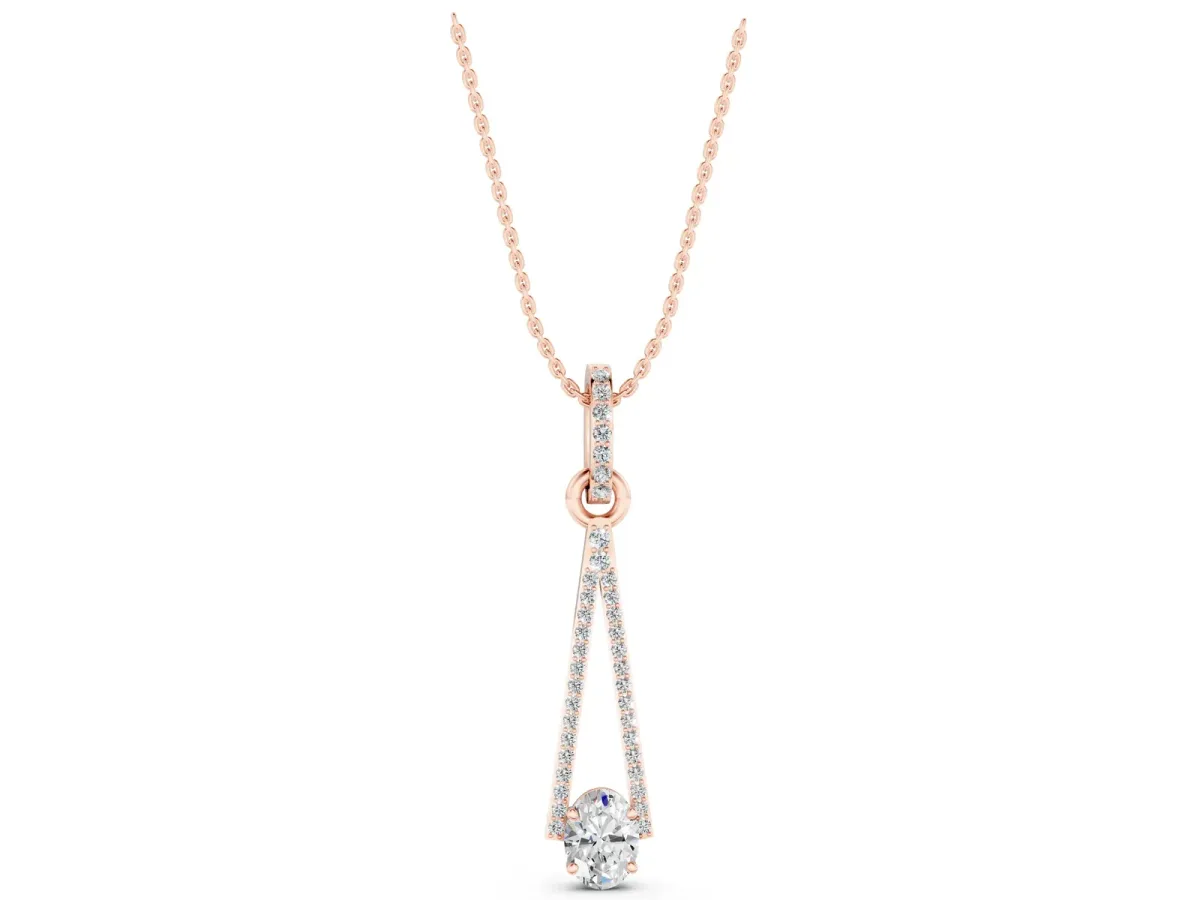 Round Diamond V-Prong Pavé Pendant Rose gold