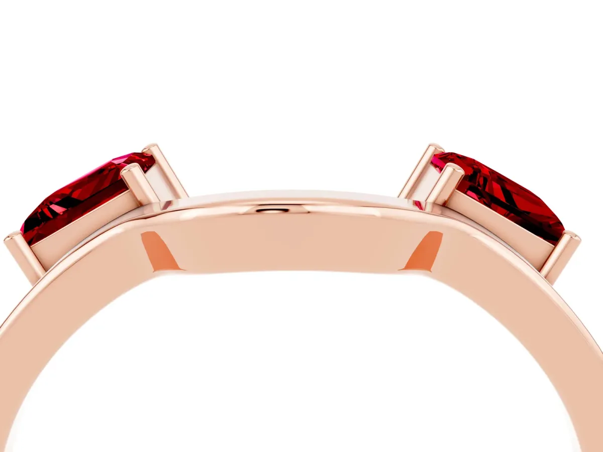 Princess Cut Ruby Two-Stone Open Band Ring with Four-Prong Setting Rose gold