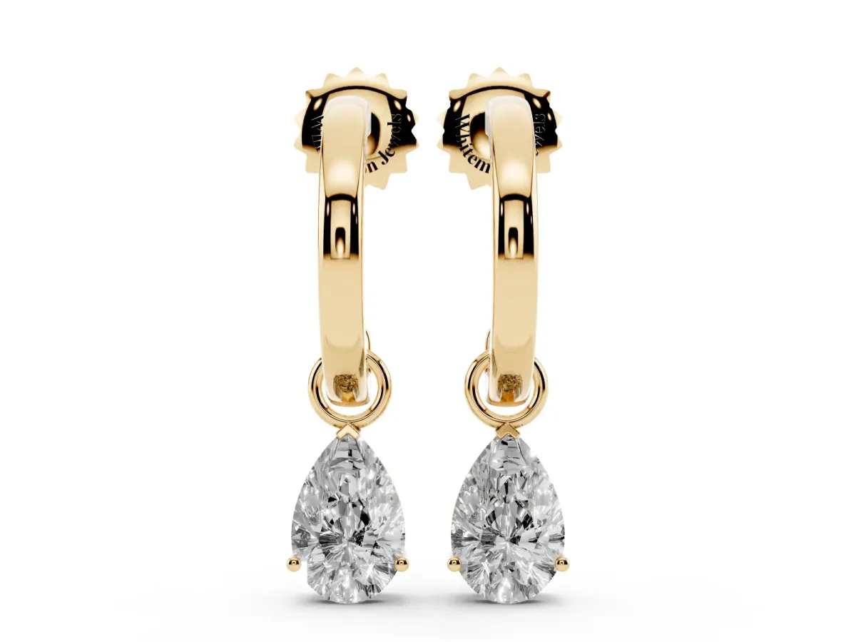 Pear Diamond Drop Earrings with Screw Back Yellow gold