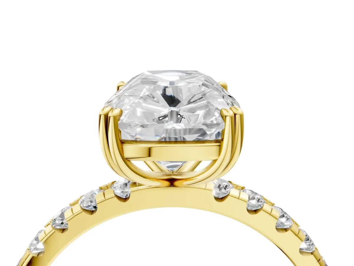Old Mine Elongated Cushion Diamond Pave Band Ring Yellow gold
