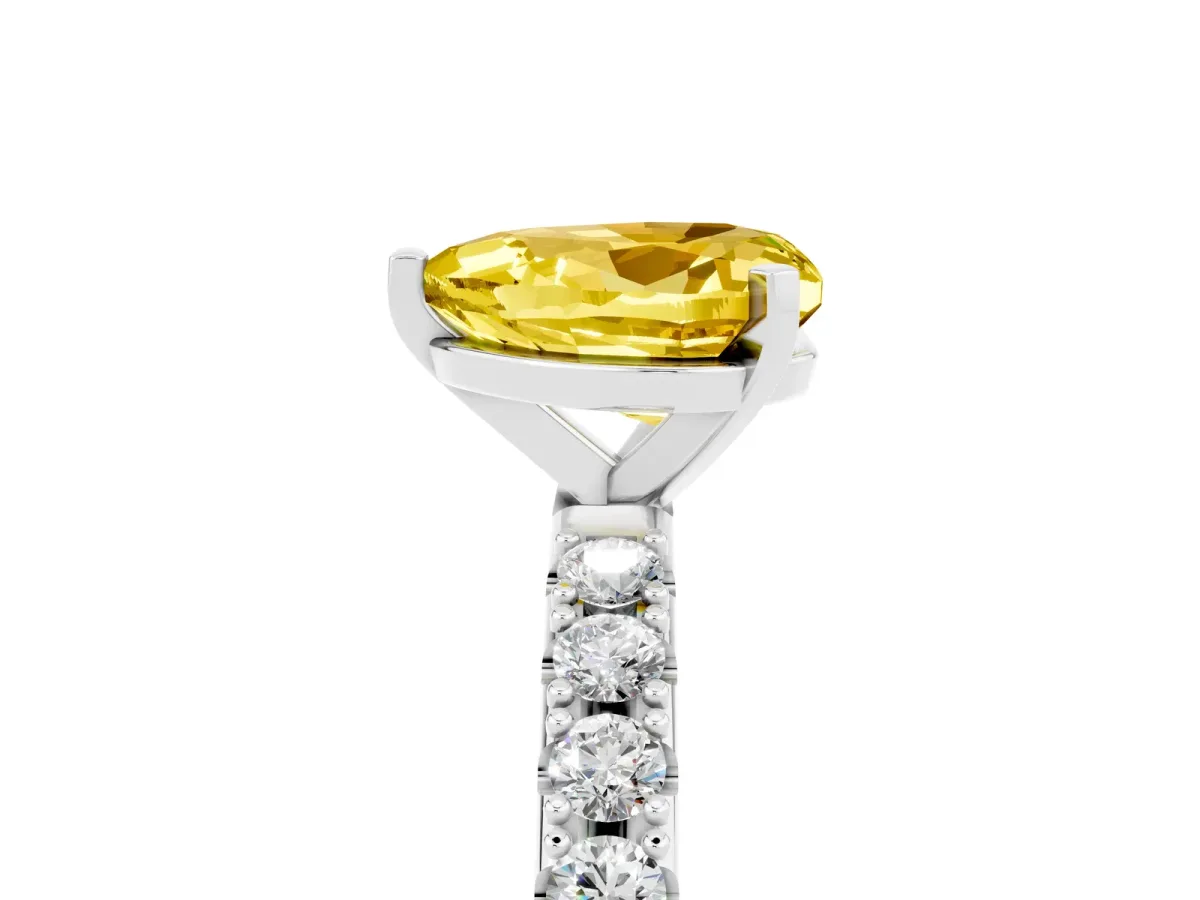 Heart Cut Yellow Sapphire Solitaire Pavé Band with Four-Prong Setting Silver