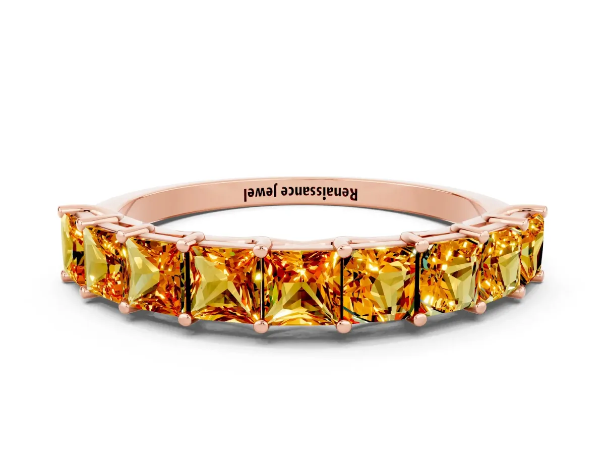 Princess Cut Citrine Channel-Set Eternity Band with Prong Setting Rose gold