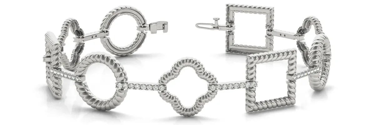 Round Diamond Rope Link Bracelet with Pavé Setting White gold