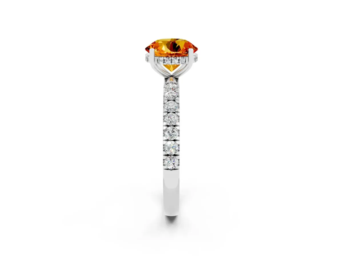 Round Cut Citrine Pave Band Solitaire Ring with Round and Prong Setting Silver