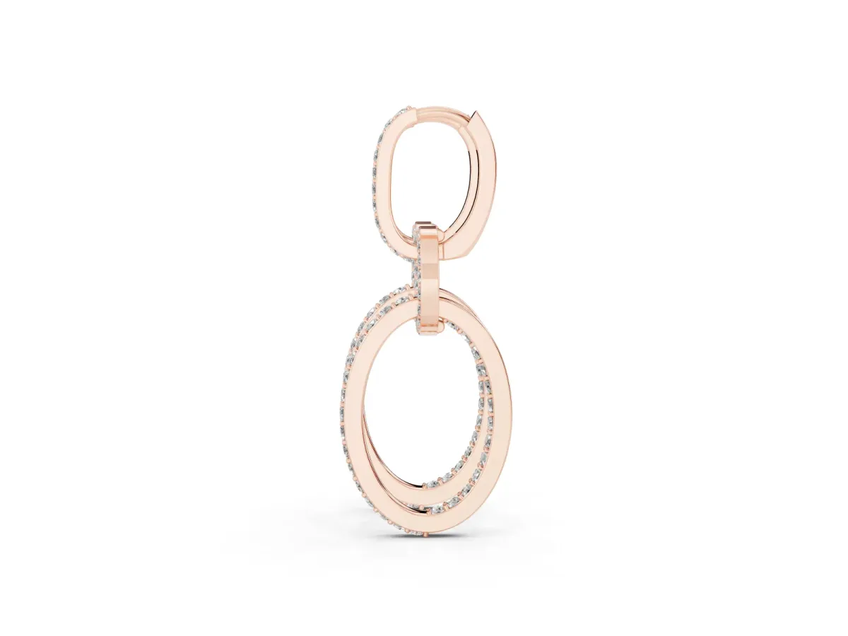 Round Cut Diamond Twisted Link Drop Earrings Rose gold