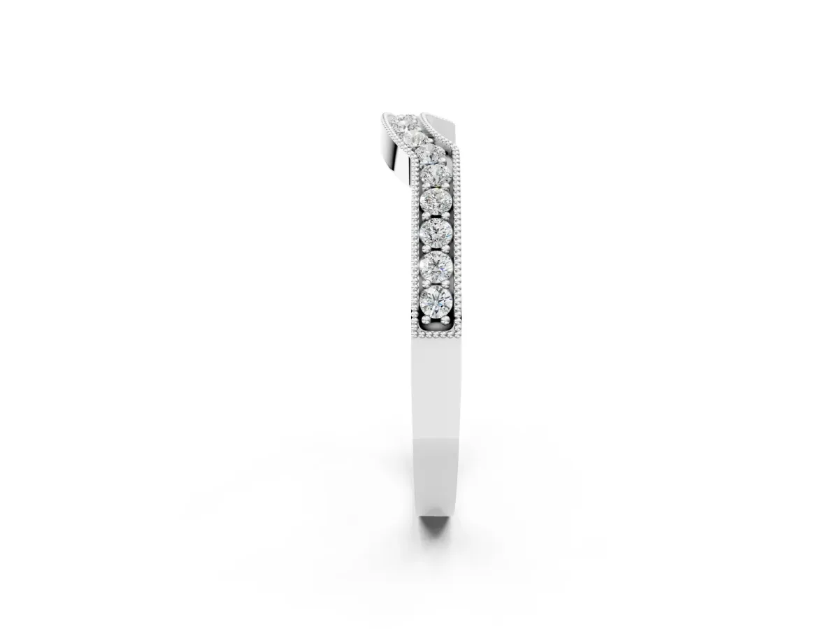 Curved Round Diamond Band with Milgrain Pavé Setting Platinum