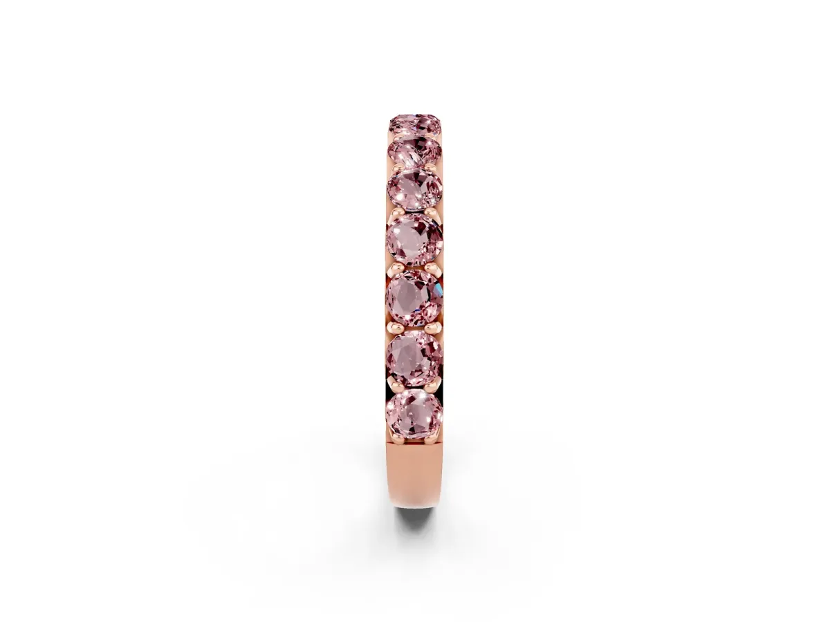Round Morganite Half Eternity Band with Classic Prong Setting Rose gold