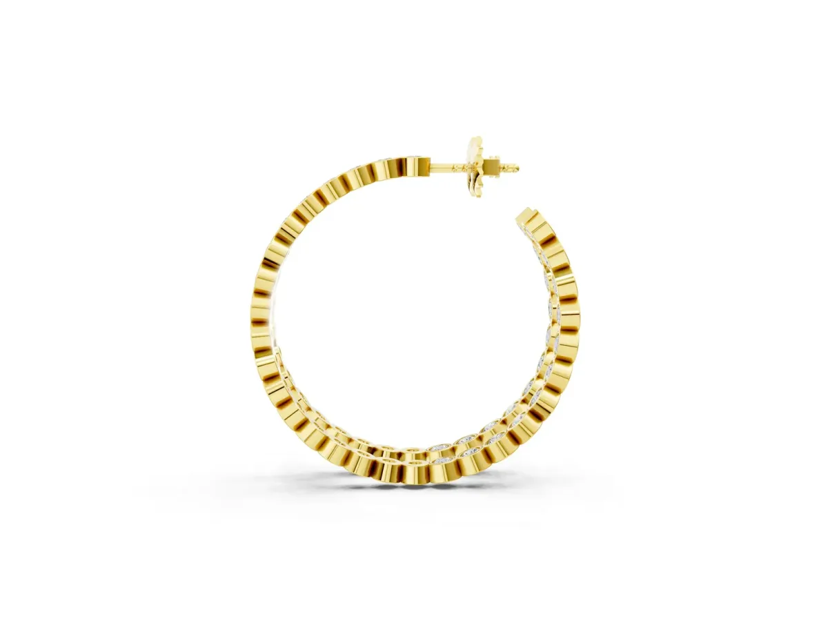 Round Diamond Bezel-Set Inside-Out Large Hoop Earrings Yellow gold