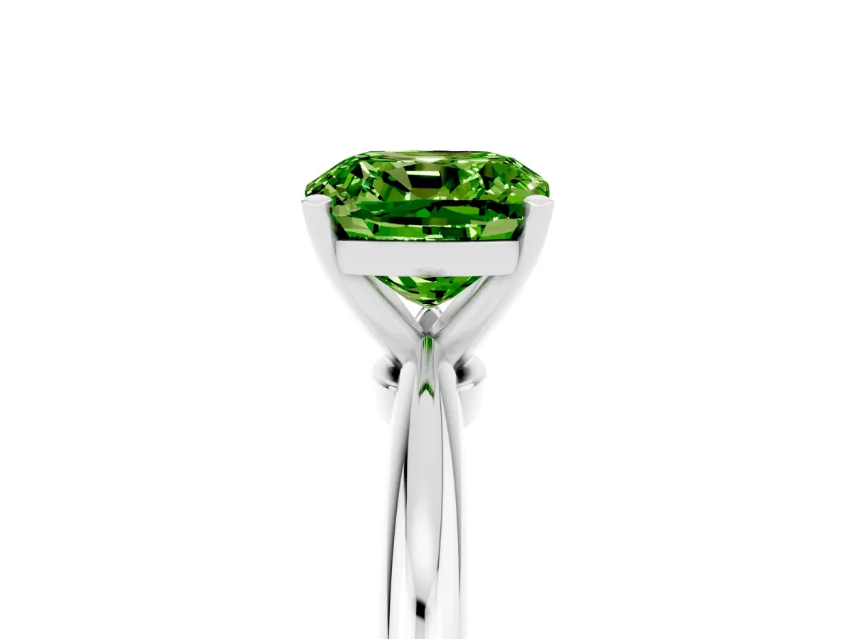 Cushion Cut Peridot Solitaire Ring with Six-Prong Setting and Classic Band White gold