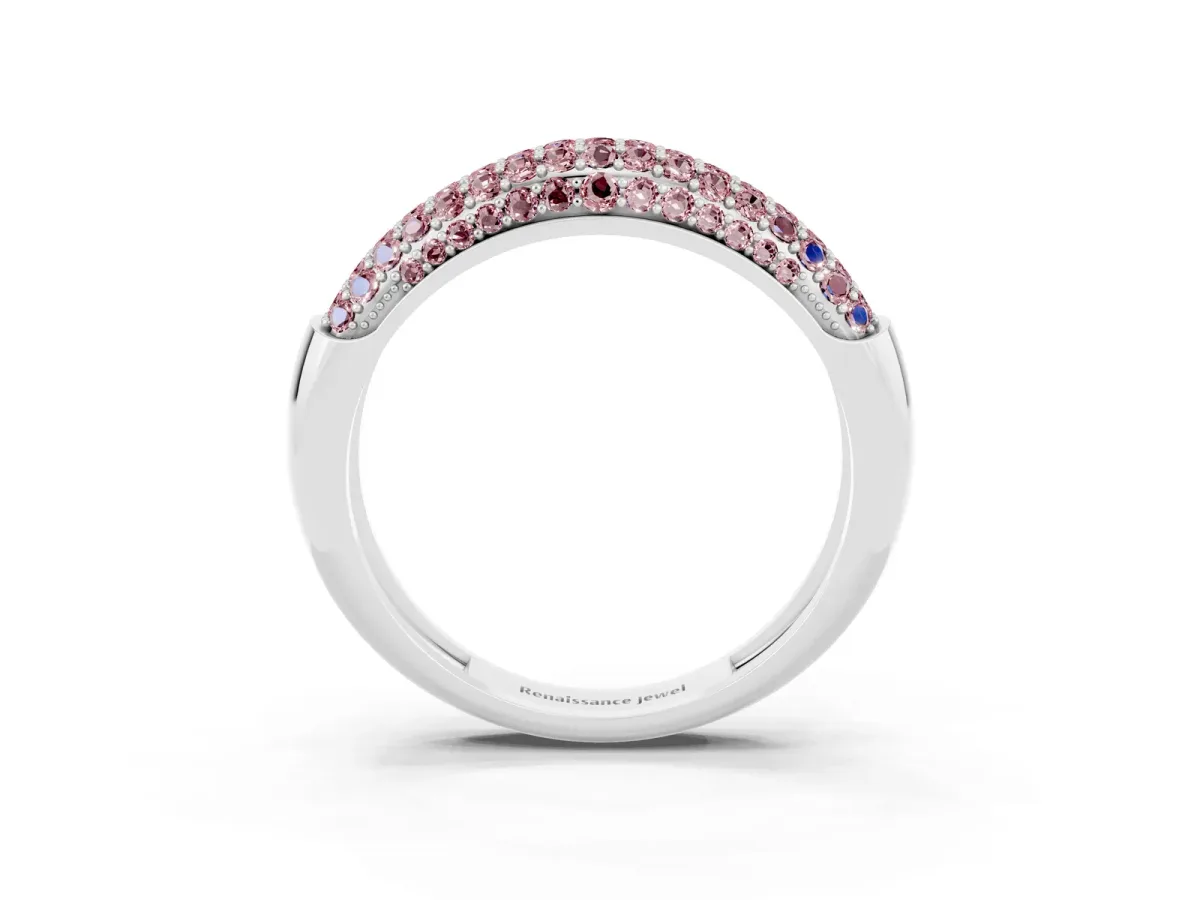 Three-Row Pavé Round Morganite Dome Band Silver