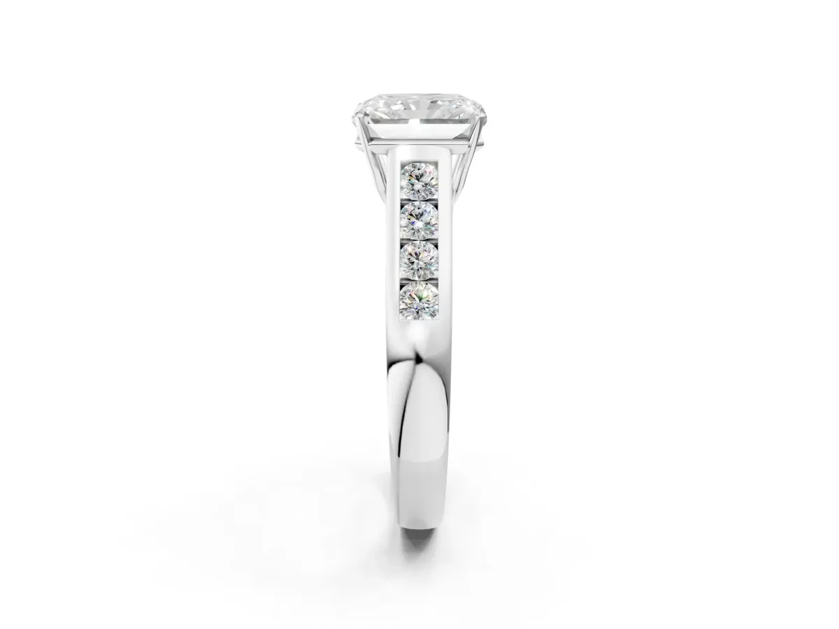 Radiant Cut Solitaire Channel-Set Diamond Engagement Ring with Four-Prong Setting Platinum