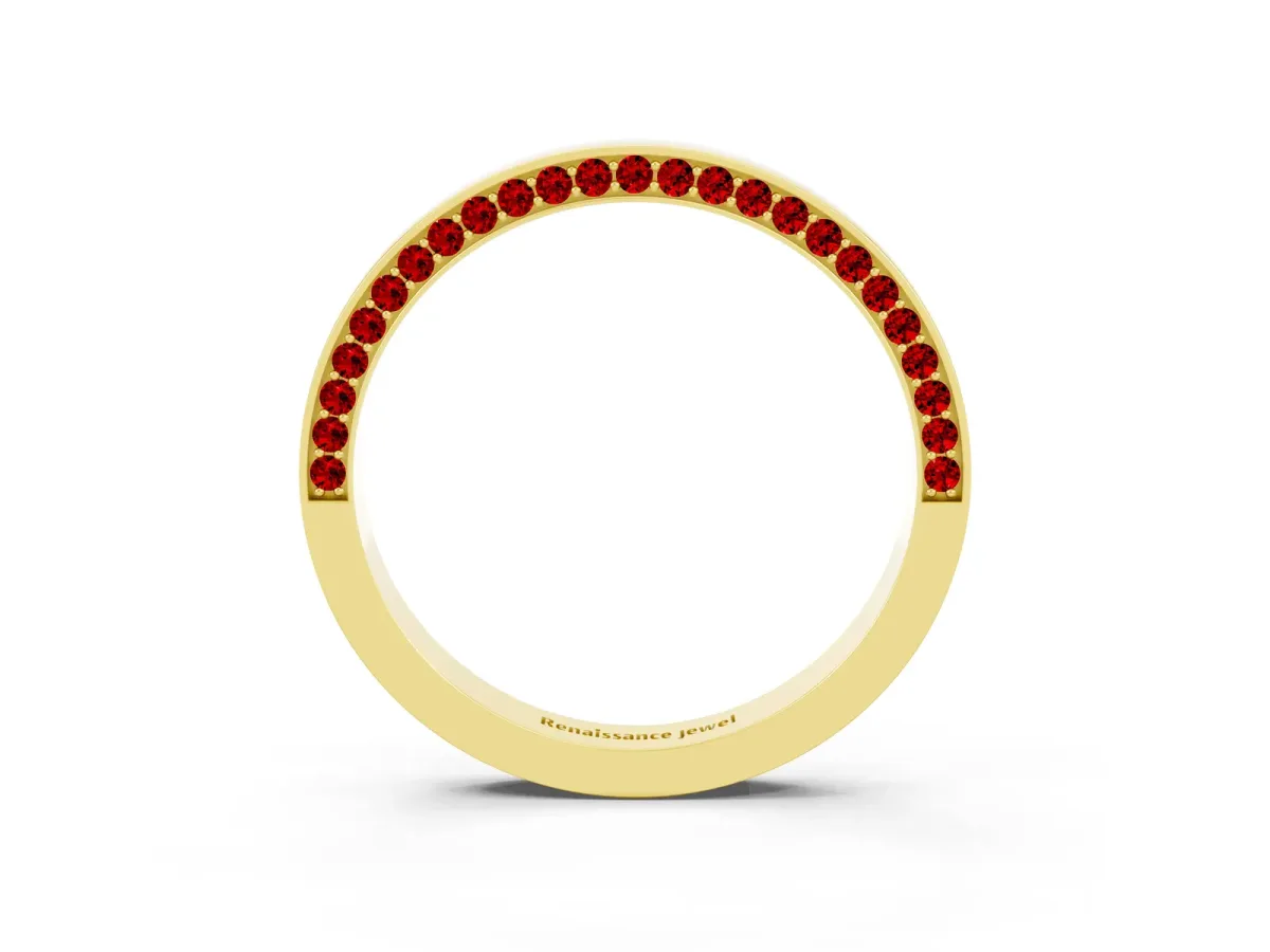 Pavé Round Ruby Channel Set Band Yellow gold