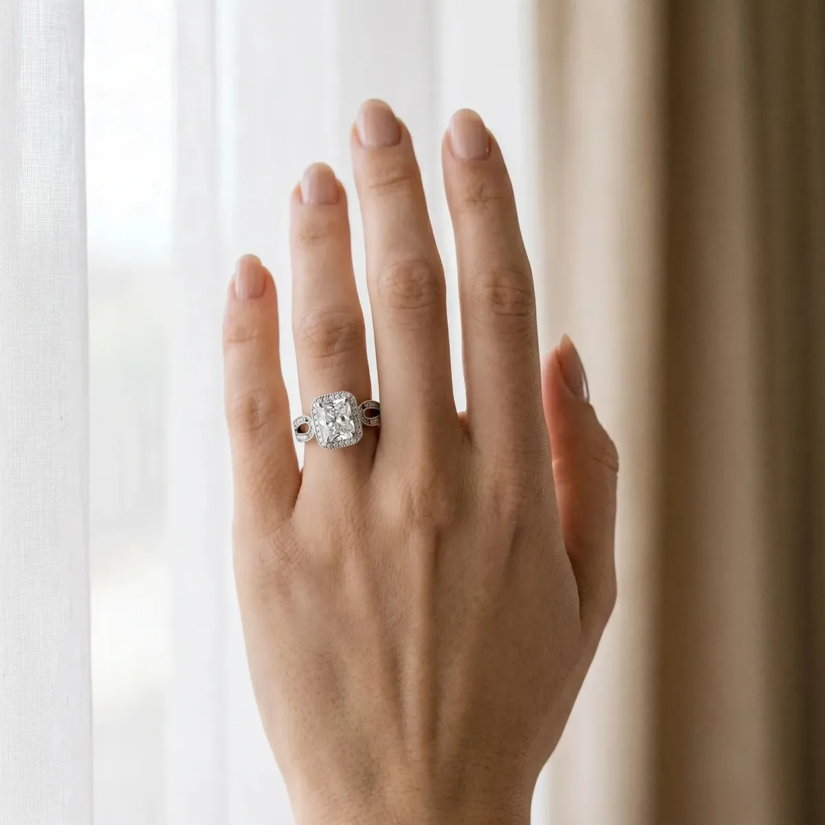 Radiant Cut Halo Split Shank Milgrain Diamond Ring Platinum